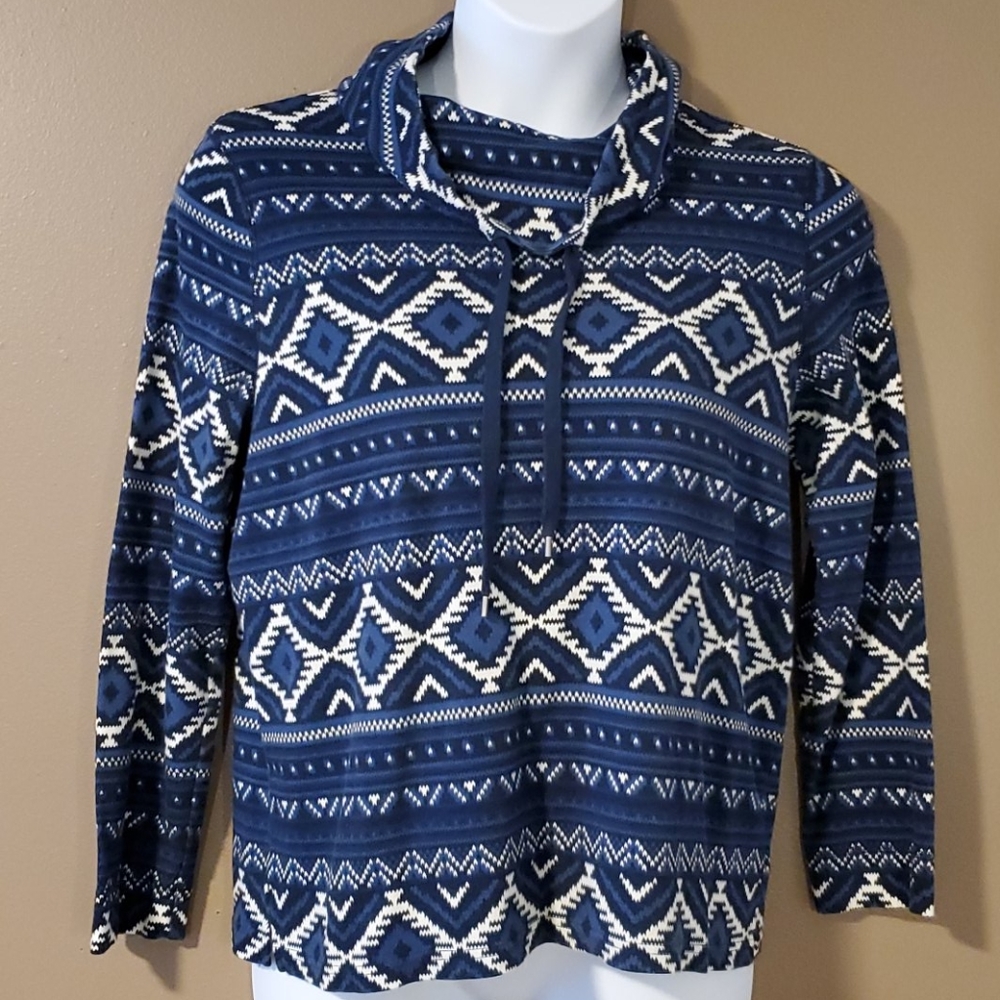 Aztec print cowl neck shirt